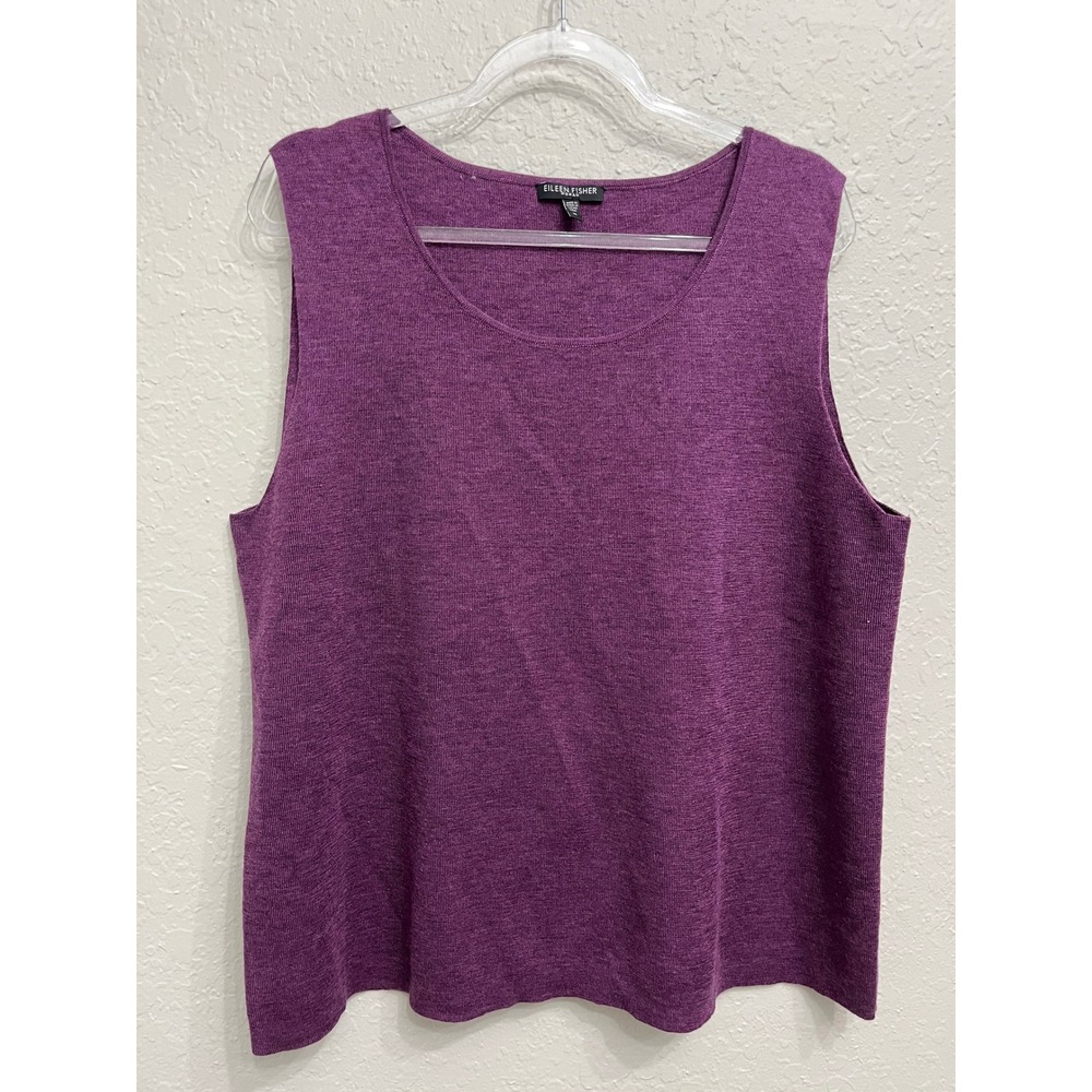 Eileen Fisher size 1X Purple Merino Wool Italian Yarn Sleeveless Light Knit Top